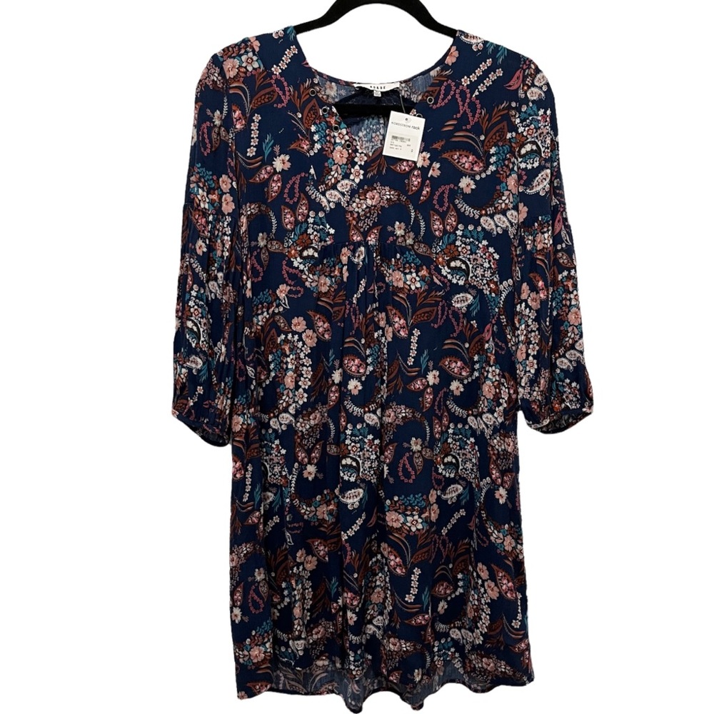 RO&DE Nordstrom Rack Floral Paisley Boho V Neck Navy Dress Womens Size XS NEW